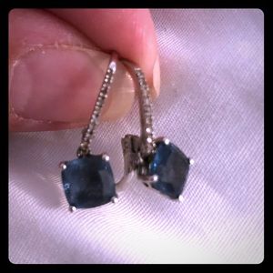 14KT WG Diamond and London Blue Topaz Earrings